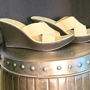 Ivory mid heel slide sandal